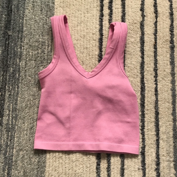 Pink V-Neck Ribbed Crop Top - Picture 1 of 6
